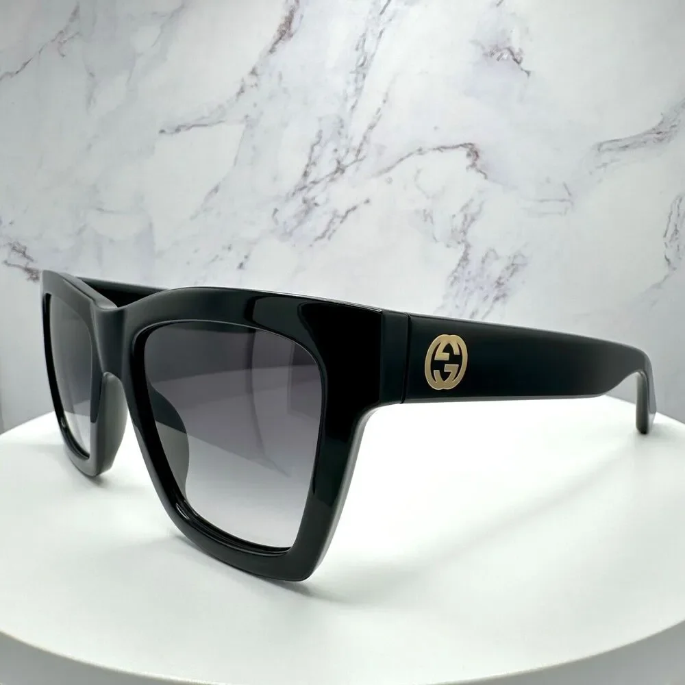 New GUCCI Sunglasses Black Gold Interlocking GG Logo 54-19-140 mm